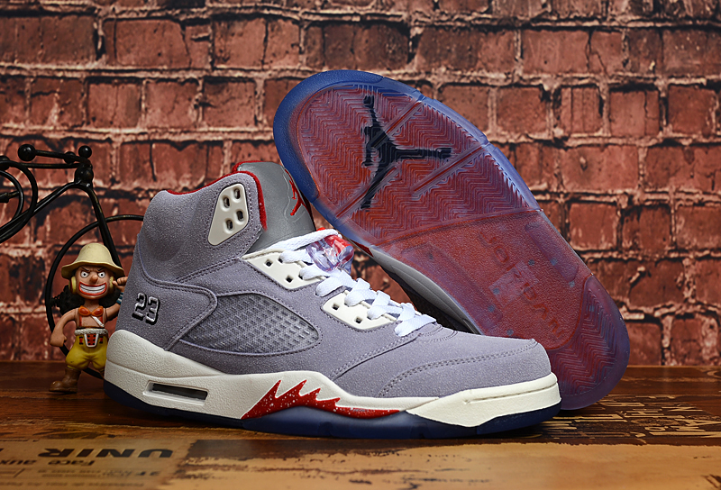 2019 Air Jordan 5 Grey Red White Blue Shoes - Click Image to Close